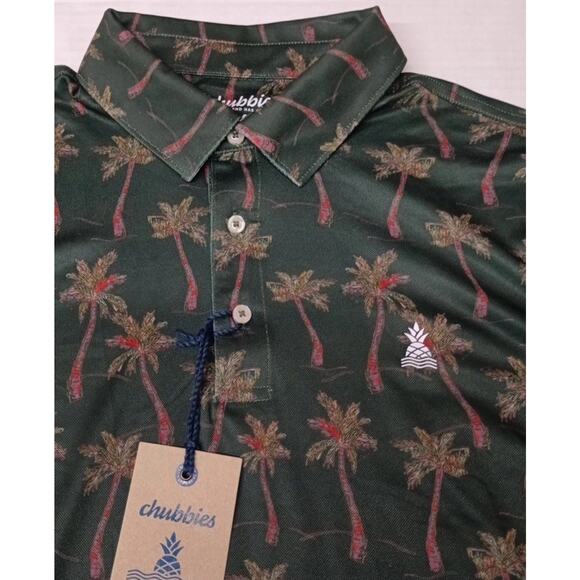 Chubbies Range Polo Shirt Men's M Medium Brushstroke Palm Floral Weekend Stretch - Picture 5 of 10
